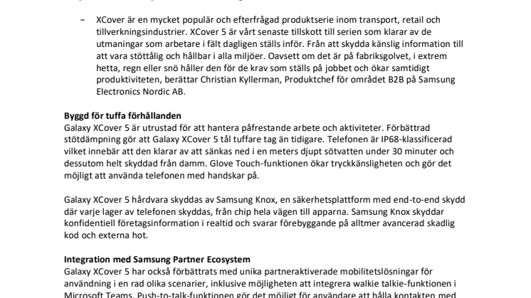 Samsung presenterar Galaxy XCover 5 – avancerad smartphone för tuffa förhållanden