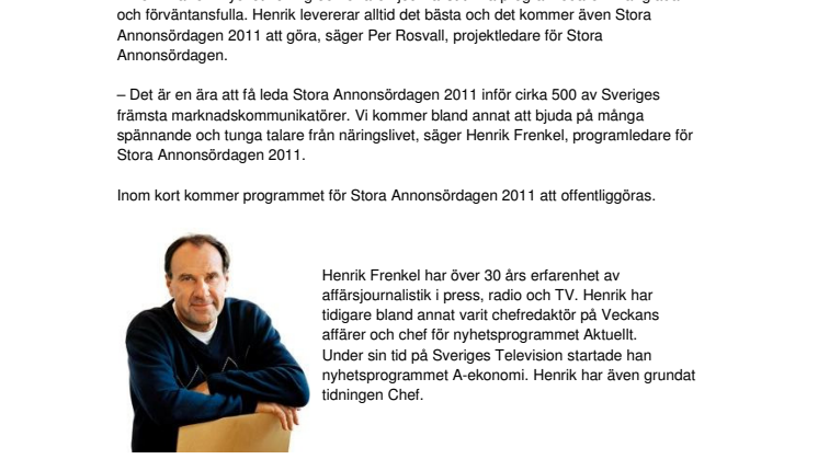 Henrik Frenkel leder Stora Annonsördagen 2011