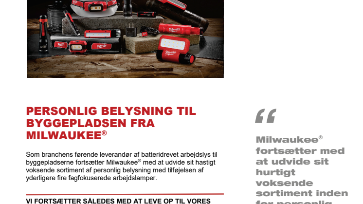 PERSONLIG BELYSNING TIL BYGGEPLADSEN FRA MILWAUKEE®