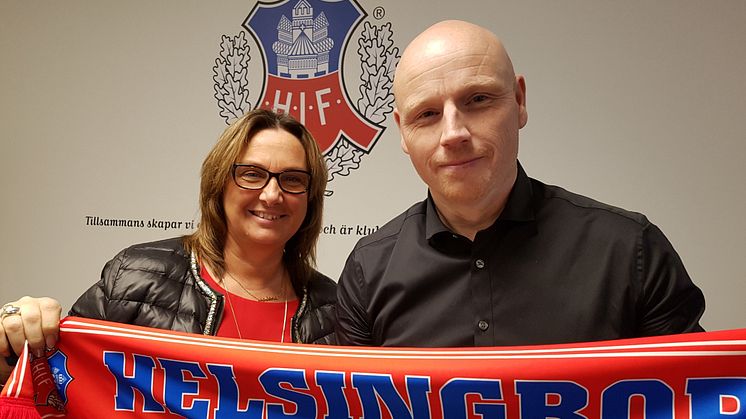 Helena Wennerström, marknadschef Helsingborgs IF och Daniel Johansson, sponsorchef på Stadium.
