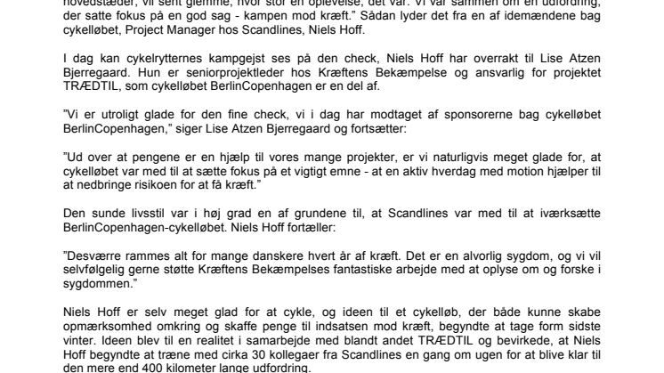 Mere end 250 ryttere cyklede 25.000 kroner hjem til Kræftens Bekæmpelse i det nye cykelløb BerlinCopenhagen