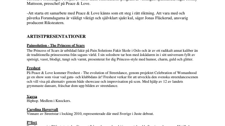 Peace & Love-festivalen och Riksteatern i samarbete