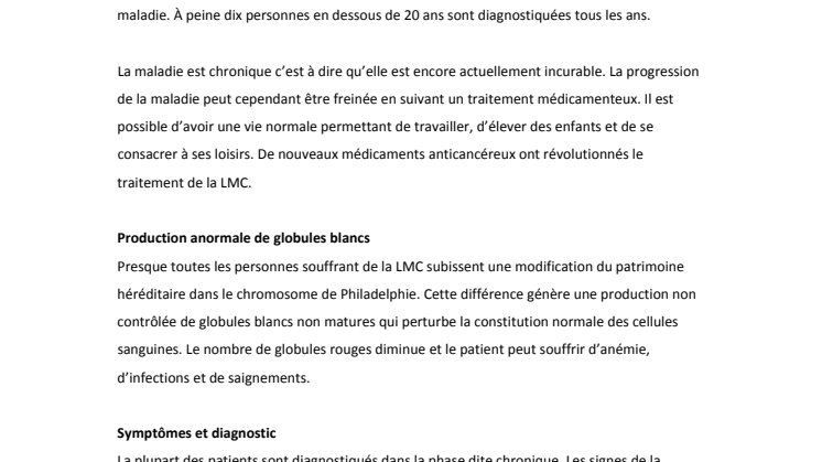 KML-fakta, Franska: Faits - la Leucémie Myéloïde Chronique, LMC