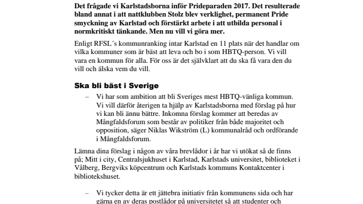Hur kan Karlstad bli en ännu mer HBTQ-vänlig kommun?