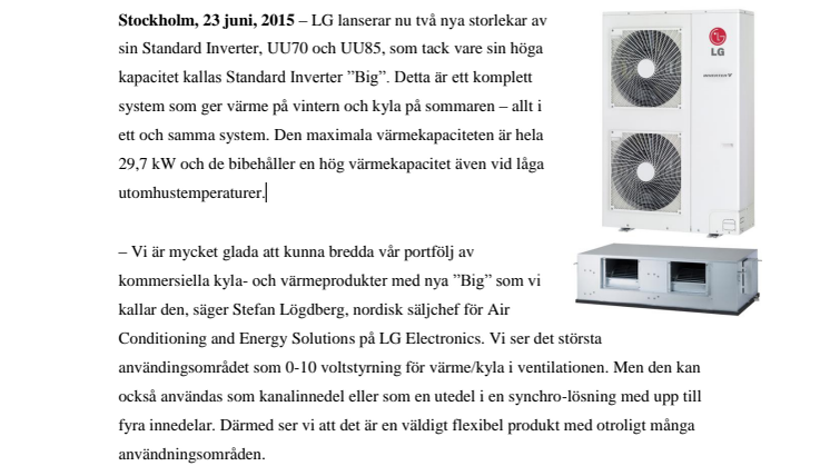 LG LANSERAR ”BIG” – EN NY STANDARD INVERTER I STORLEKARNA 70 OCH 85 kBTU