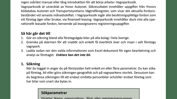 Vagnparkssök - presentationsblad