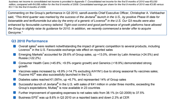 Resilient sales and business EPS in Q3 2010