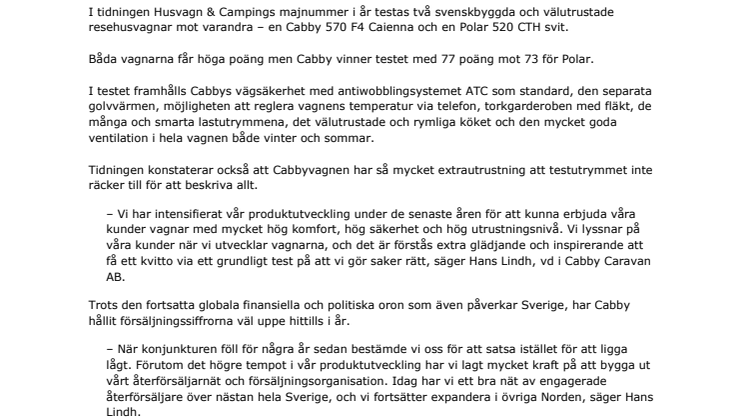 Cabbyvagn bäst i Husvagn & Campings test  