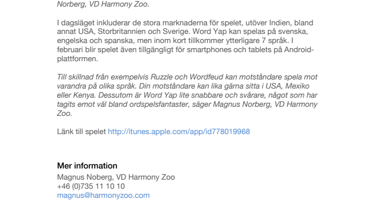 Svenska iPhone-spelet Word Yap toppar nedladdningslistan i Indien