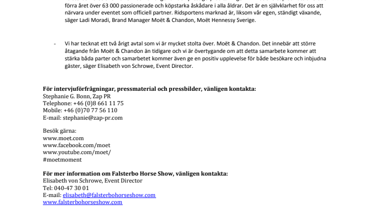 MOËT & CHANDON ÄR OFFICIELL PARTNER TILL FALSTERBO HORSE SHOW