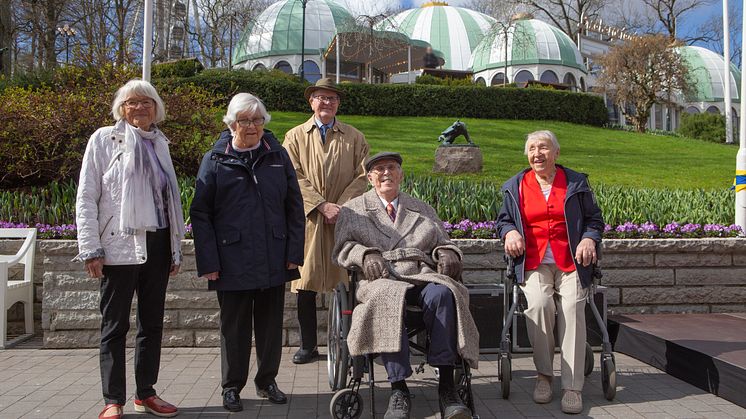 95-åringarna Ester, Kerstin, Evert, Stig och 98-åringen Maj-Britt