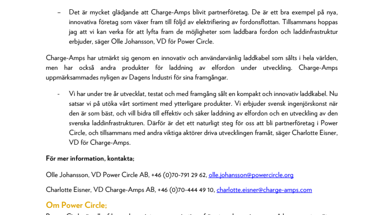 Charge-Amps nytt partnerföretag i Power Circle