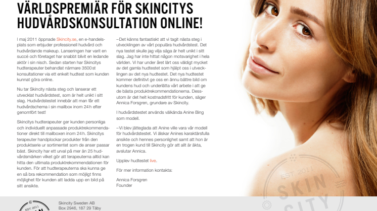 Världspremiär för Skincitys Hudvårdskonsultation online!