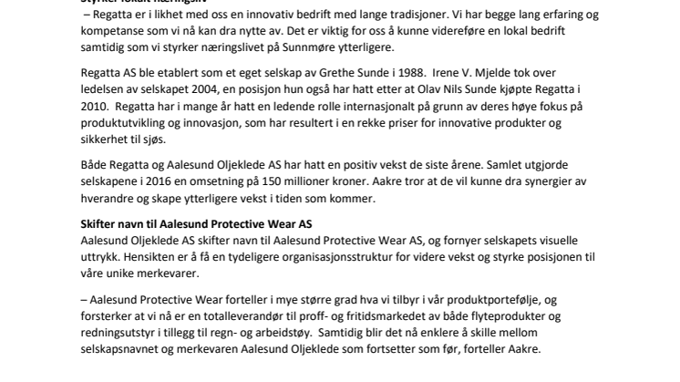 Aalesund Oljeklede AS kjøper Regatta AS