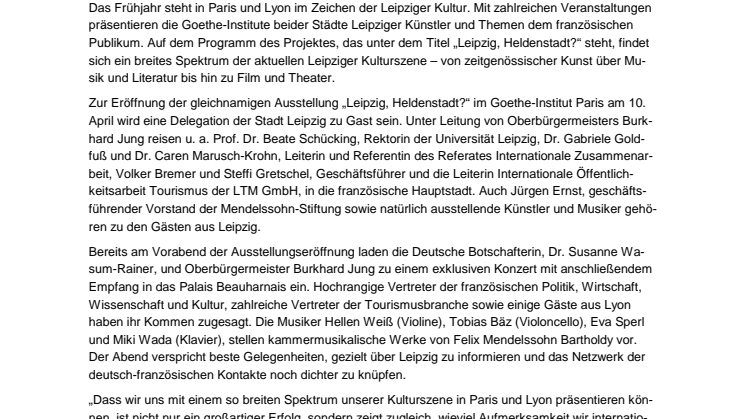 Projekt „Heldenstadt“ – Leipziger Kultur wird in Paris und Lyon präsentiert