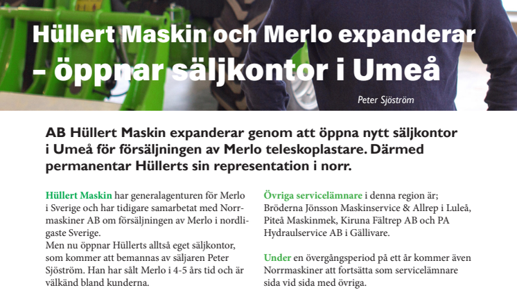 Hüllert Maskin och Merlo expanderar – öppnar säljkontor i Umeå