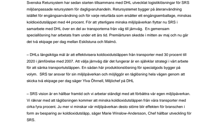 SRS och DHL minskar CO2-utsläpp med 200 ton årligen 
