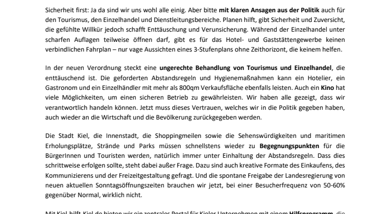Tourismus und Einzelhandel brauchen klarere Ansagen aus der Politik - so sieht es der Kieler Tourismuschef