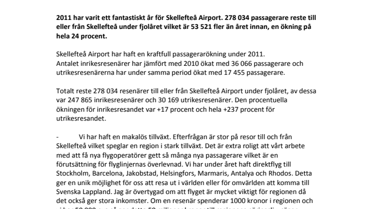 Fantastiskt år för Skellefteå Airport med över 50 000 nya resenärer.