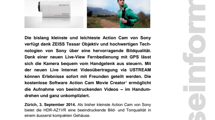 Ein kleines Wunder: Die neue Action Cam Mini von Sony ermöglicht grossartige neue Perspektiven 