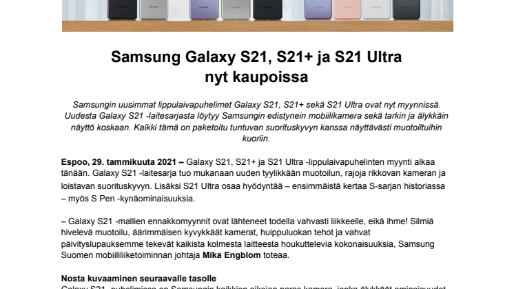 Samsung Galaxy S21, S21+ ja S21 Ultra nyt kaupoissa