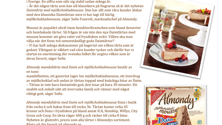 Almondys mest älskade tårta får en utmanare - Daimtårta med mjölkchokladmousse 