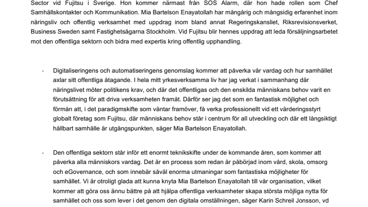 Mia Bartelson Enayatollah värvas till Fujitsu 