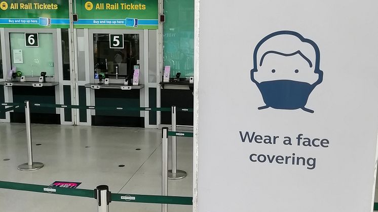 'Wear a face covering' is the message at all stations, including this one, at East Croydon