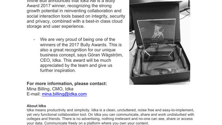 Idka won the 2017 Bully Award