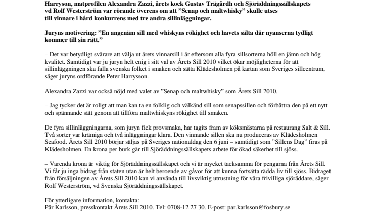 Årets Sill 2010 är ”Senap och maltwhisky”