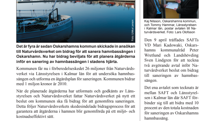 Nyhetsbrev 2 för sanering av Oskarshamns hamnbassäng