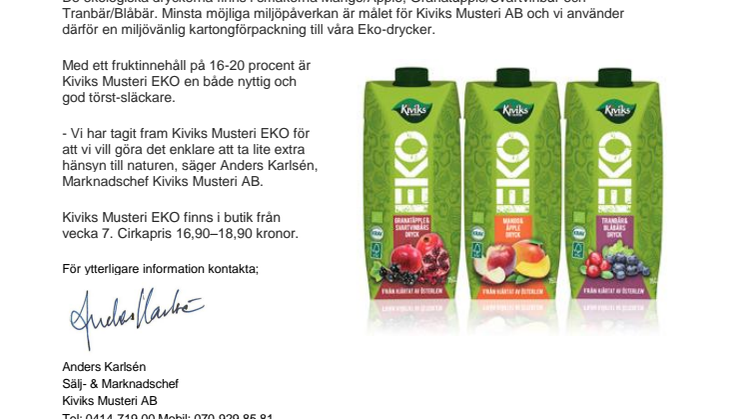 Kiviks Musteri AB lanserar EKO-dryck