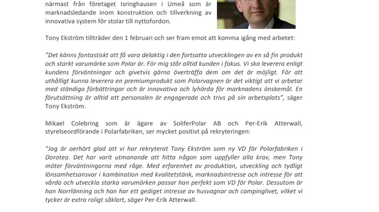 Tony Ekström – Ny VD för Polar