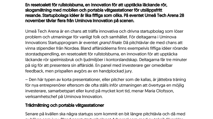 Uppfinningsrika startups tävlar på Umeå Tech Arena