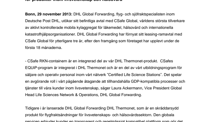 DHL utvidgar ramavtal med CSafe Global