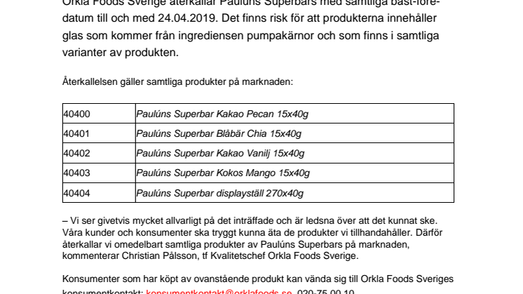 Återkallelse av Paulúns Superbars