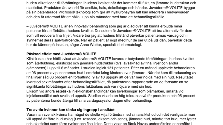 Allergan lanserar Juvéderm® VOLITE – en innovativ behandling utformad för att förbättra hudens kvalitet