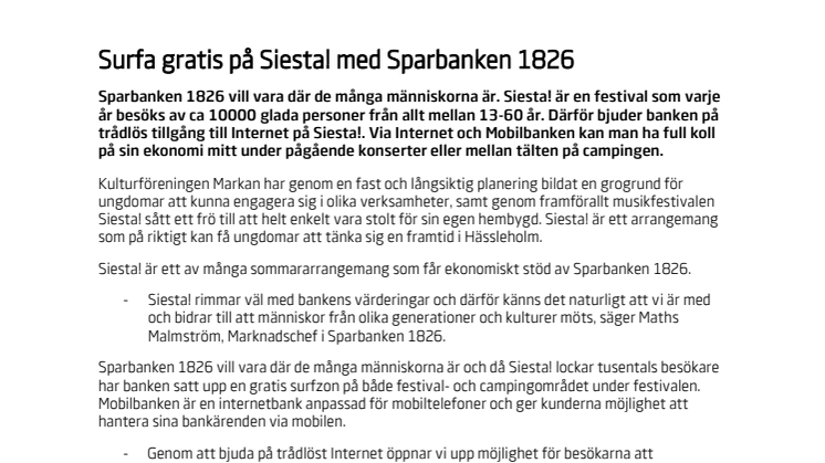 Surfa gratis på Siesta! med Sparbanken 1826