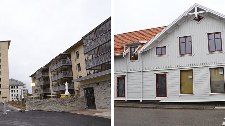 Arkitekturpriset går till Facklan 1 (vänster i bild) och byggnadsvårdspriset till Skälläckeröd 1:19 (höger i bild).