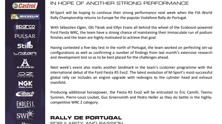 MOTORSPORT: M-Sport sætter kursen mod Portugal