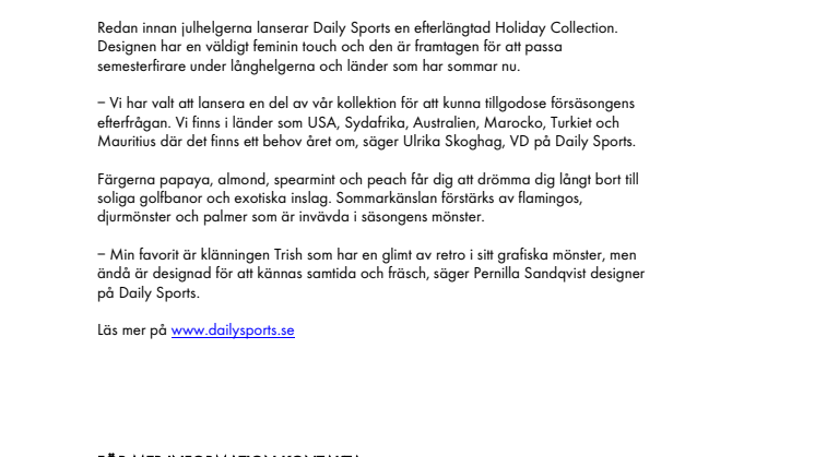 DAILY SPORTS HOLIDAY COLLECTION