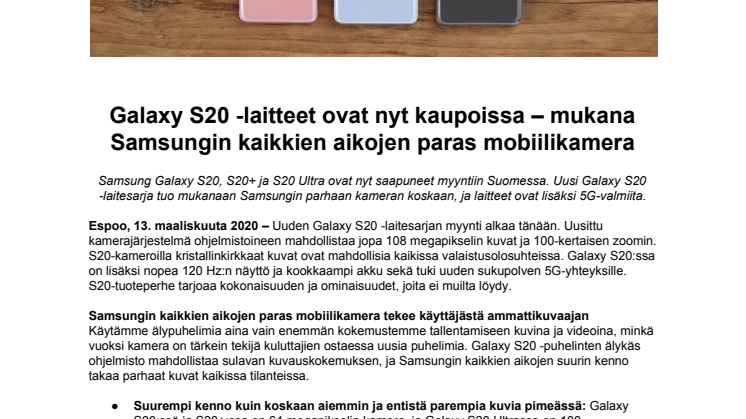 Galaxy S20 -laitteet ovat nyt kaupoissa – mukana Samsungin kaikkien aikojen paras mobiilikamera