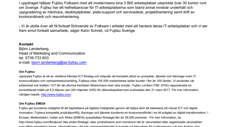 Folksam förlänger IT-avtalet med Fujitsu