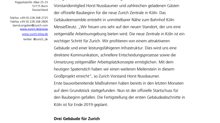 Zurich Versicherung: Erster Spatenstich in Köln-Deutz