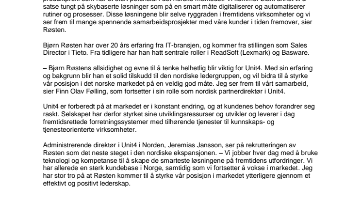Unit4 utser ny VD för Norge