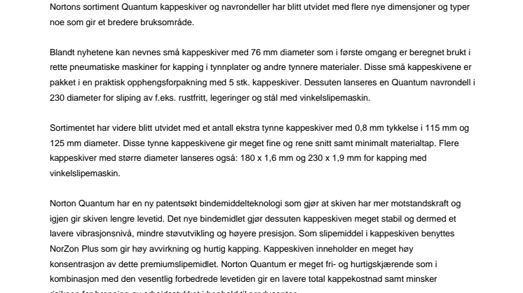Utvidet sortiment Quantum kappeskiver og navrondeller