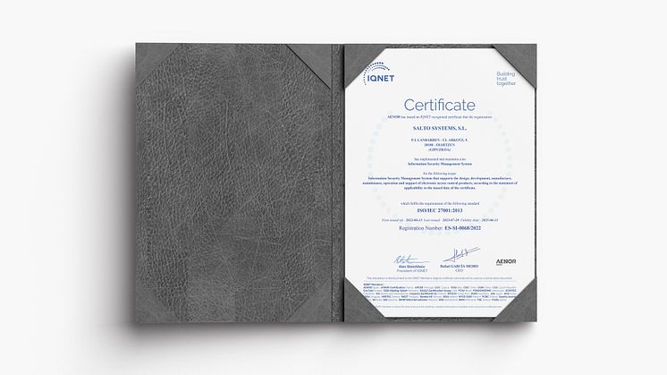 SALTO har fått förnyat sin ISO 27001-certifiering