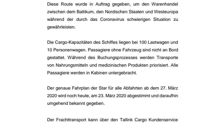 Tallink Siljas Schiff Star wird weiterhin auf der Deutschland-Baltikum-Route verkehren
