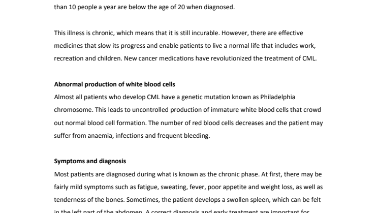 KML-fakta, Engelska: Facts about chronic myelogenous leukaemia (CML)