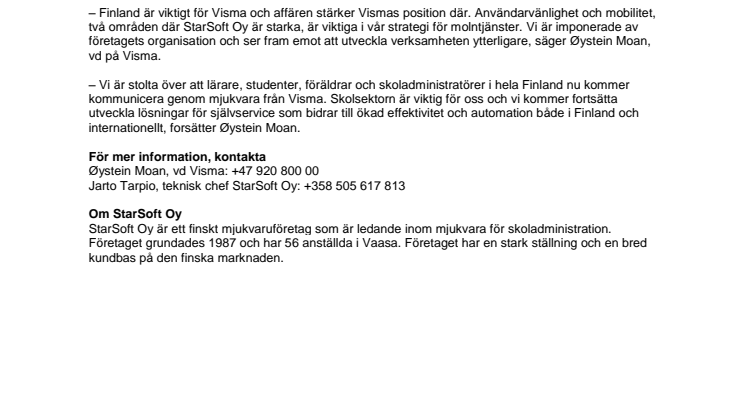 Visma förvärvar StarSoft Oy i Finland